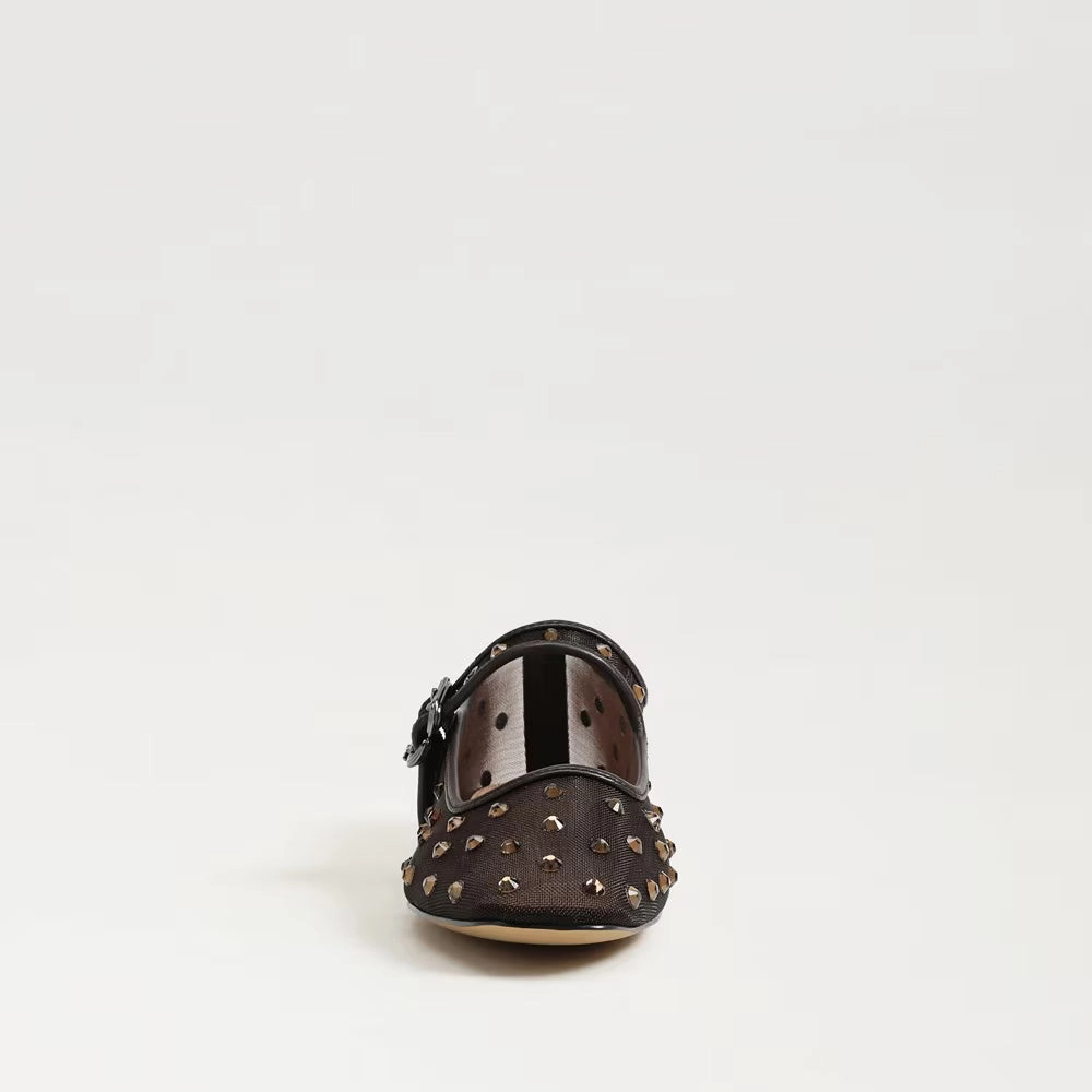 Michaela Shine Mary Jane Flat - Cafe Noir Mesh Fabric Peace Step