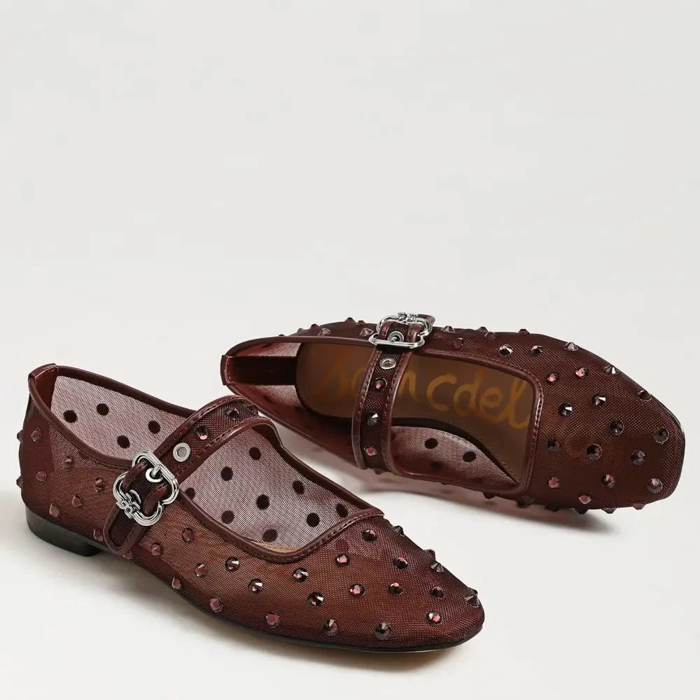 Sport Casual Casual Michaela Shine Mary Jane Flat - French Merlot Mesh Fabric