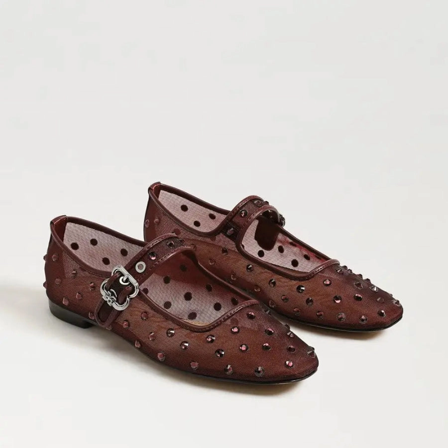 Leather Upper Lined Inside Michaela Shine Mary Jane Flat - French Merlot Mesh Fabric