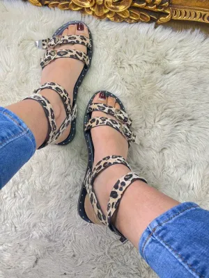 Miguel Leopard Faux Suede Gladiator Sandals