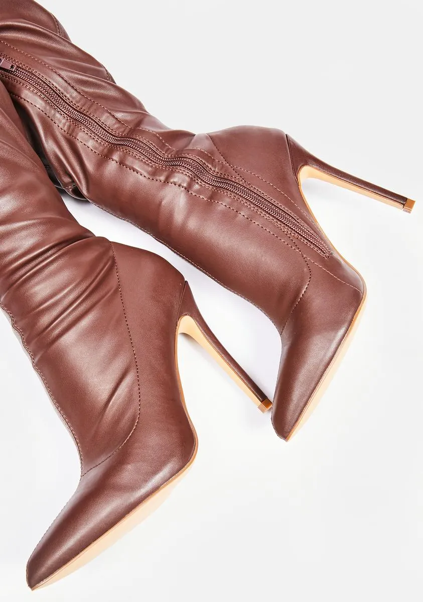 Mocha Draw The Line Thigh High Boots