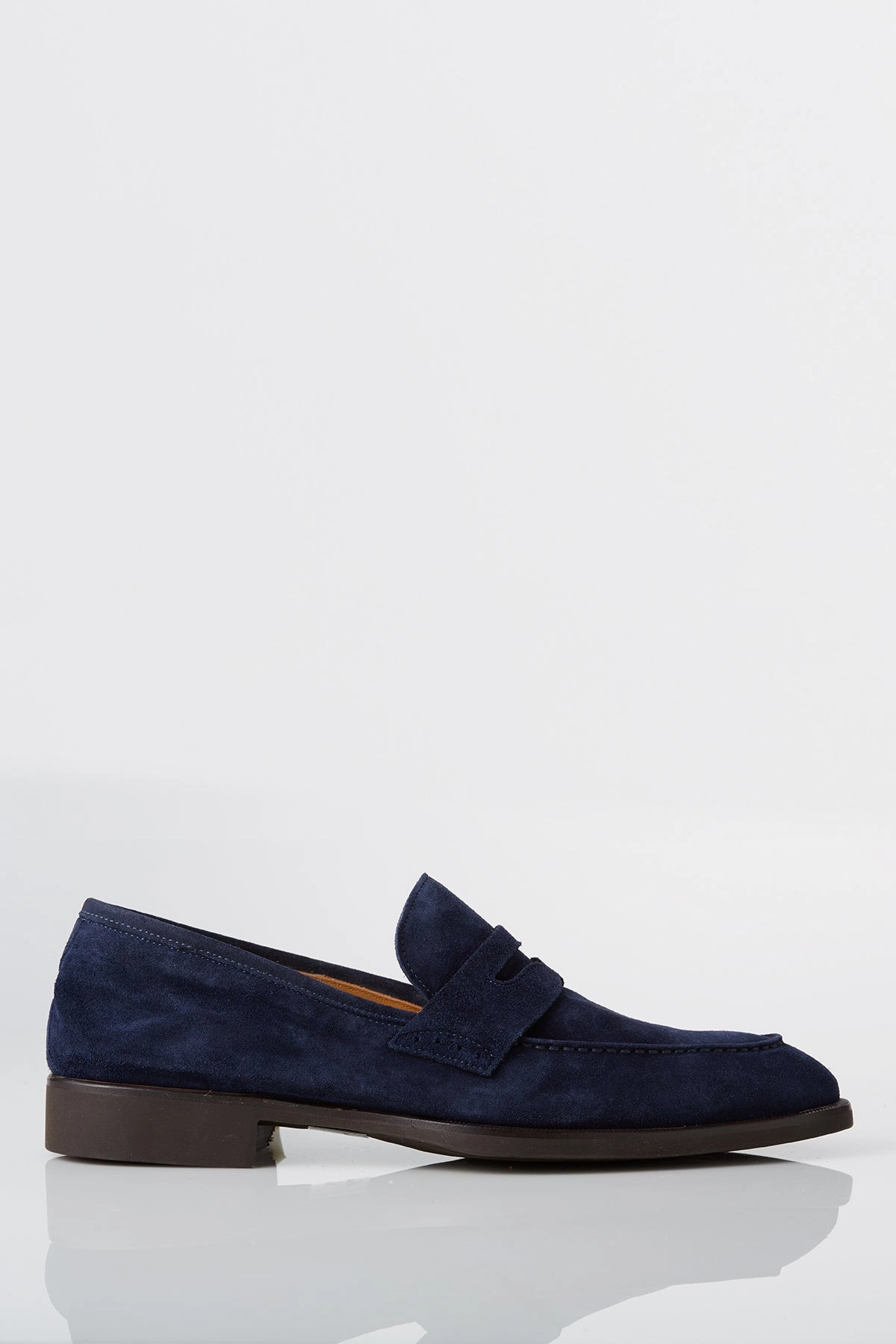 David August Suede Penny Loafer in Cosmos Blue Calm Design Boat shoes