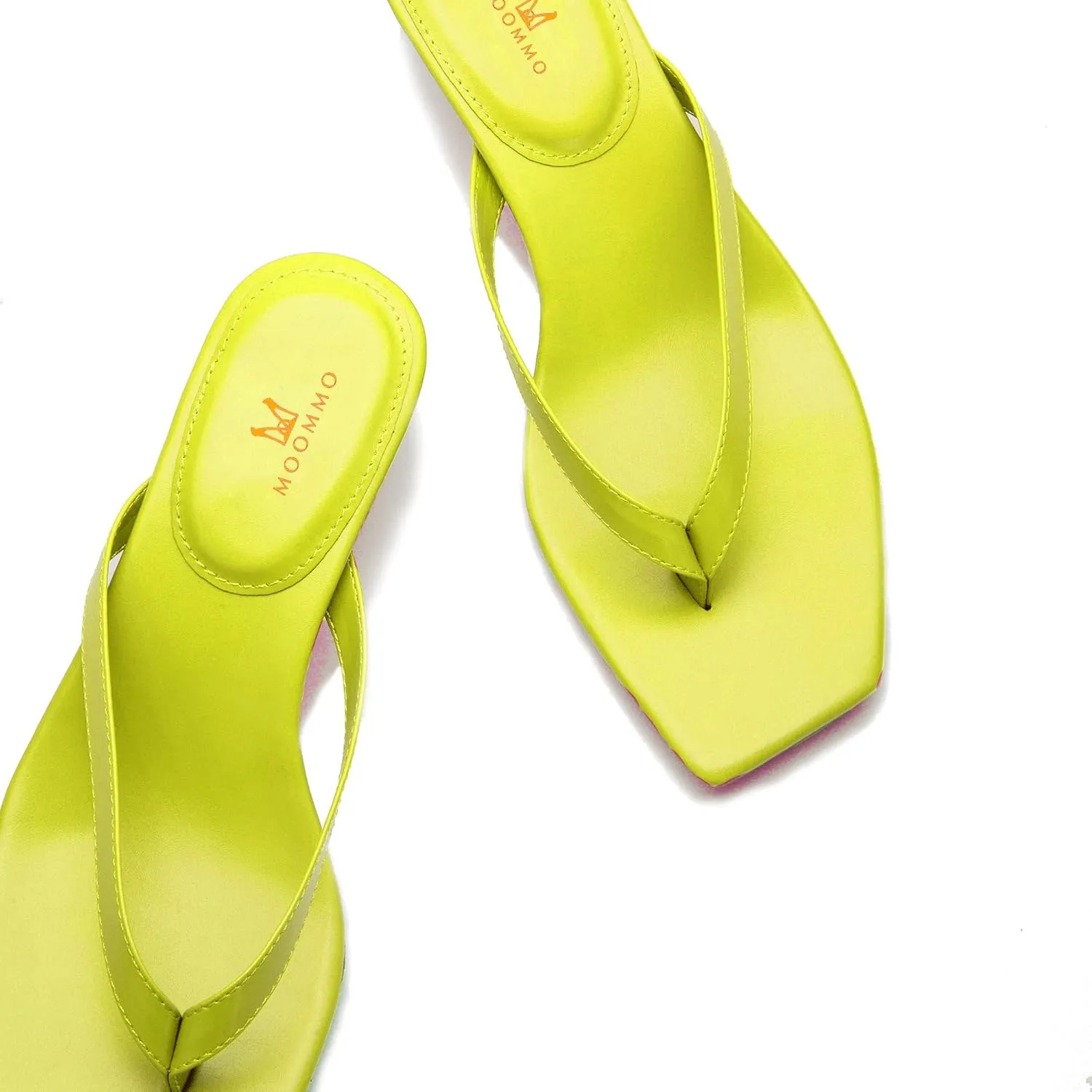 MOOMMO Thong Sandals Flip Flop Mules Kitten Heels Open Square Toe for Women Slim Matte Leather Comfortable T-Straps Slippers Heeled for Outdoor Summer Beach 4-11 M US