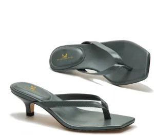 MOOMMO Thong Sandals Flip Flop Mules Kitten Heels Open Square Toe for Women Slim Matte Leather Comfortable T-Straps Slippers Heeled for Outdoor Summer Beach 4-11 M US
