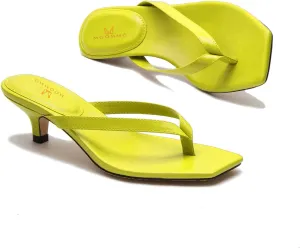 MOOMMO Thong Sandals Flip Flop Mules Kitten Heels Open Square Toe for Women Slim Matte Leather Comfortable T-Straps Slippers Heeled for Outdoor Summer Beach 4-11 M US