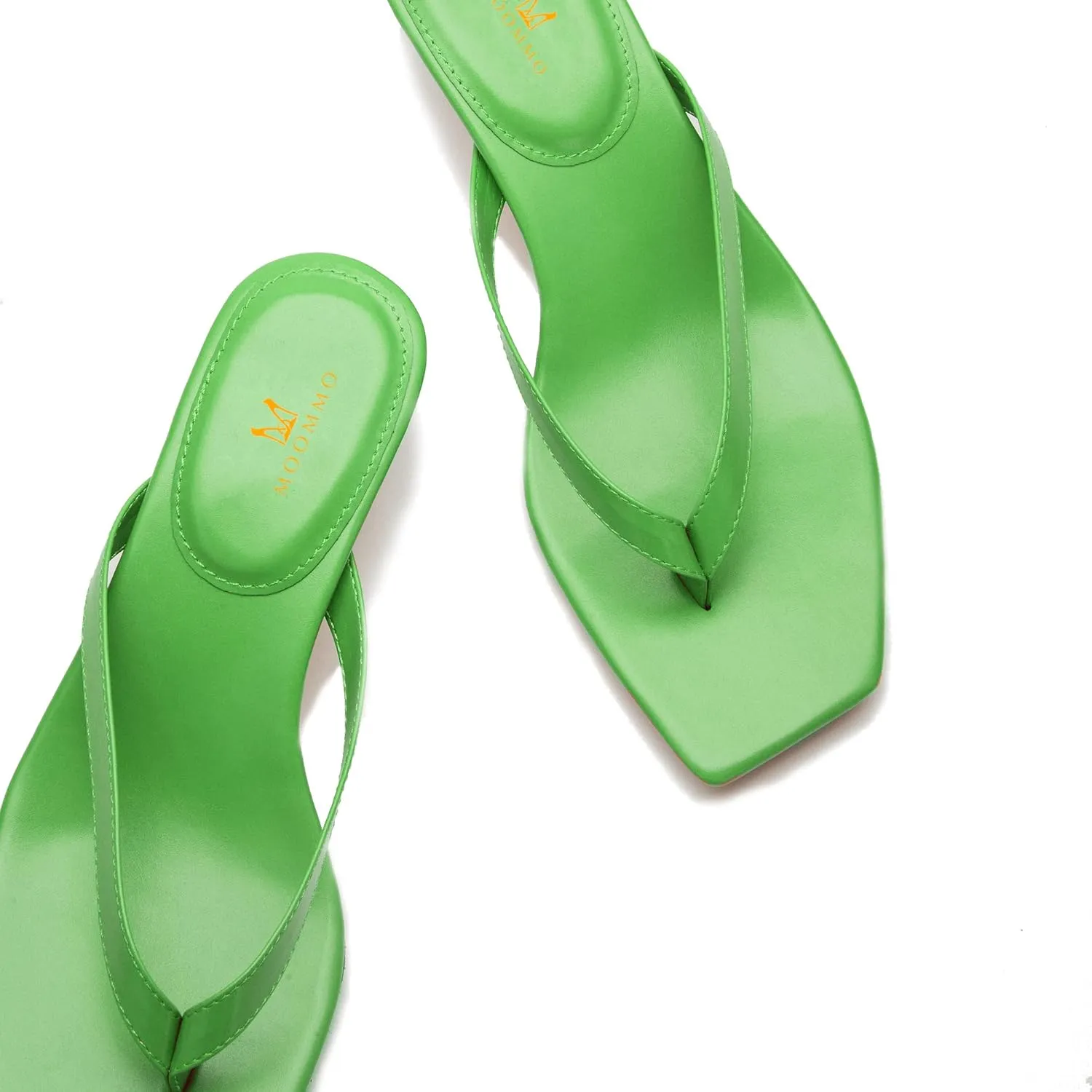 MOOMMO Thong Sandals Flip Flop Mules Kitten Heels Open Square Toe for Women Slim Matte Leather Comfortable T-Straps Slippers Heeled for Outdoor Summer Beach 4-11 M US