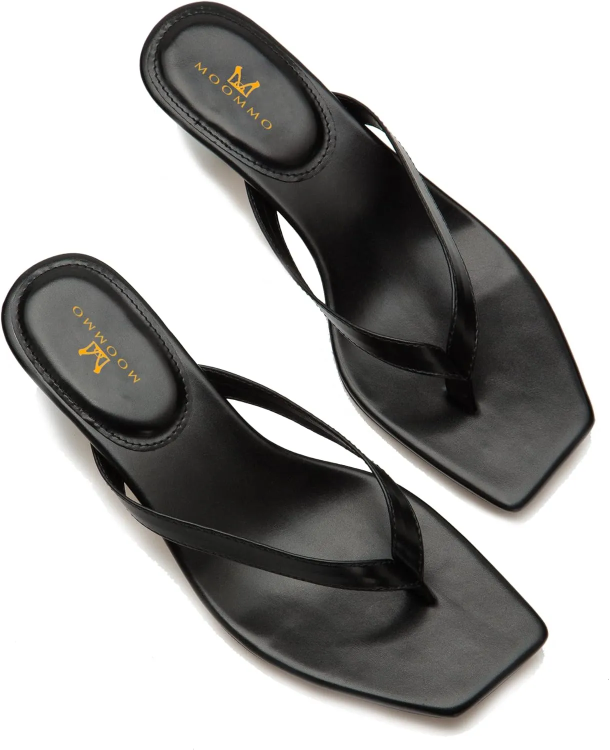 MOOMMO Thong Sandals Flip Flop Mules Kitten Heels Open Square Toe for Women Slim Matte Leather Comfortable T-Straps Slippers Heeled for Outdoor Summer Beach 4-11 M US