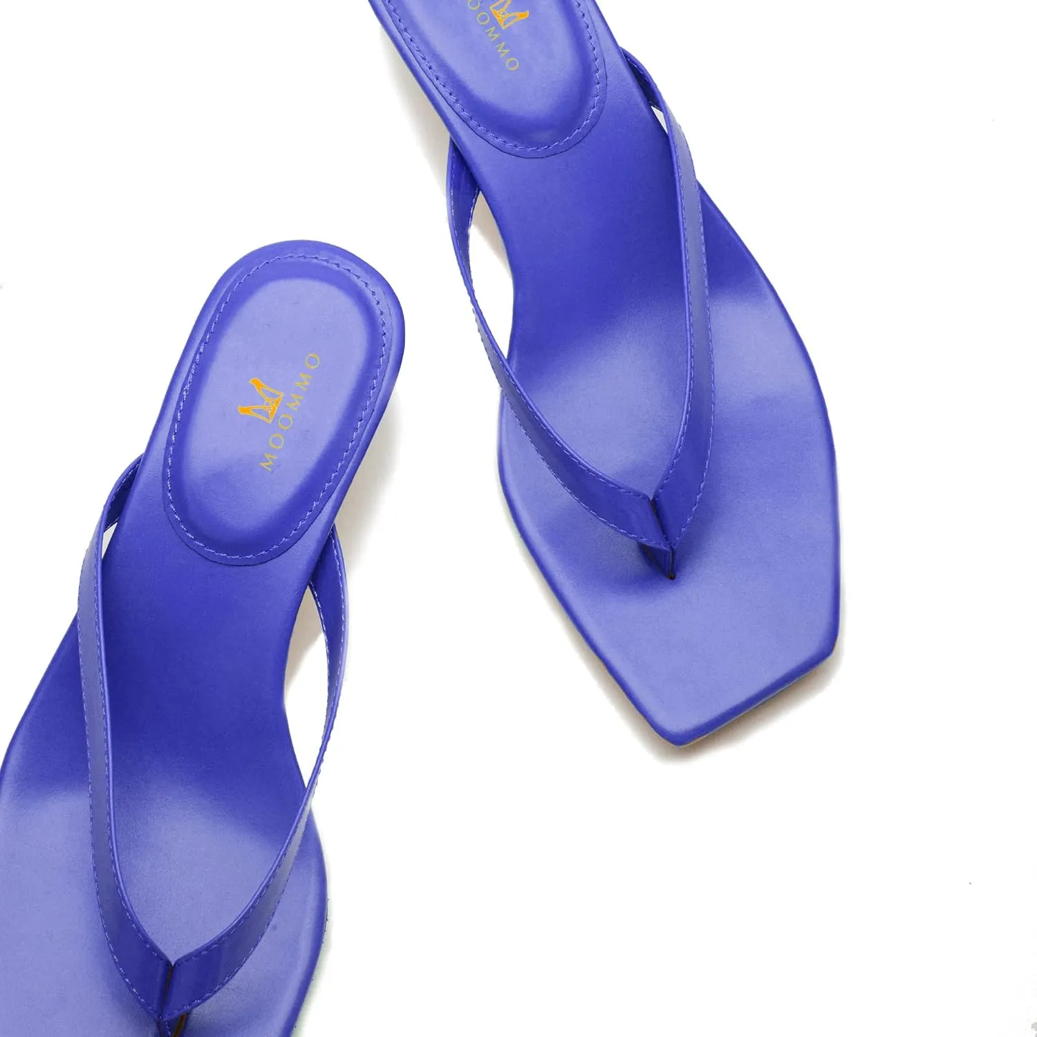 MOOMMO Thong Sandals Flip Flop Mules Kitten Heels Open Square Toe for Women Slim Matte Leather Comfortable T-Straps Slippers Heeled for Outdoor Summer Beach 4-11 M US