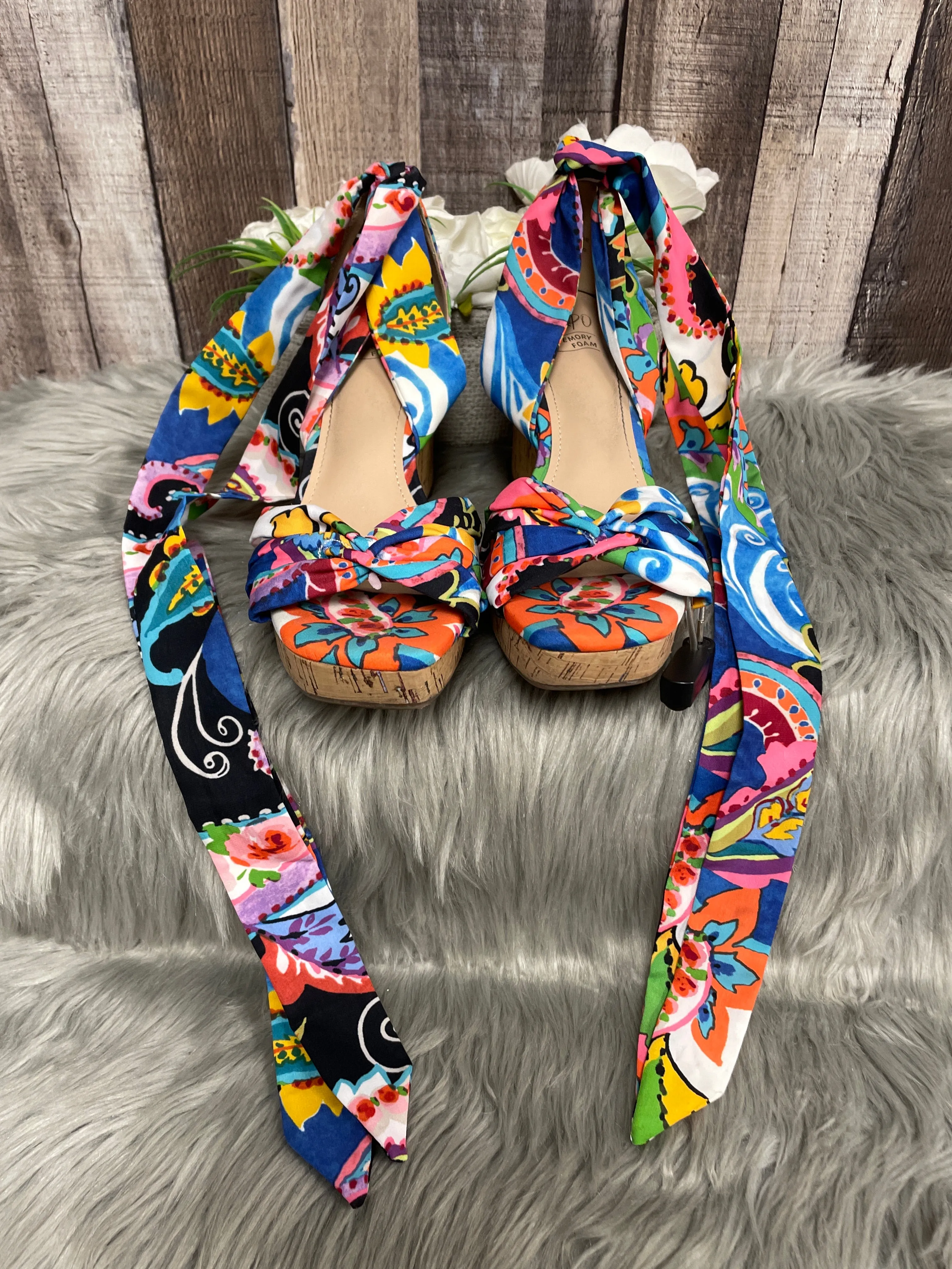 Multi-colored Sandals Heels Wedge Impo, Size 9.5