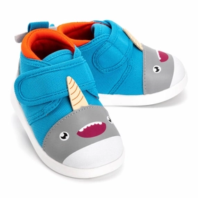 Narwhal Squeaky Toddler Shoes | Blue Memory Cushion Narwhal Squeaky Toddler Shoes | Blue Torsional Stability System Quality