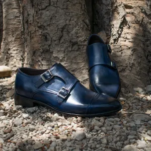 Navy Blue Suede Cheshire Monk Strap Shoes