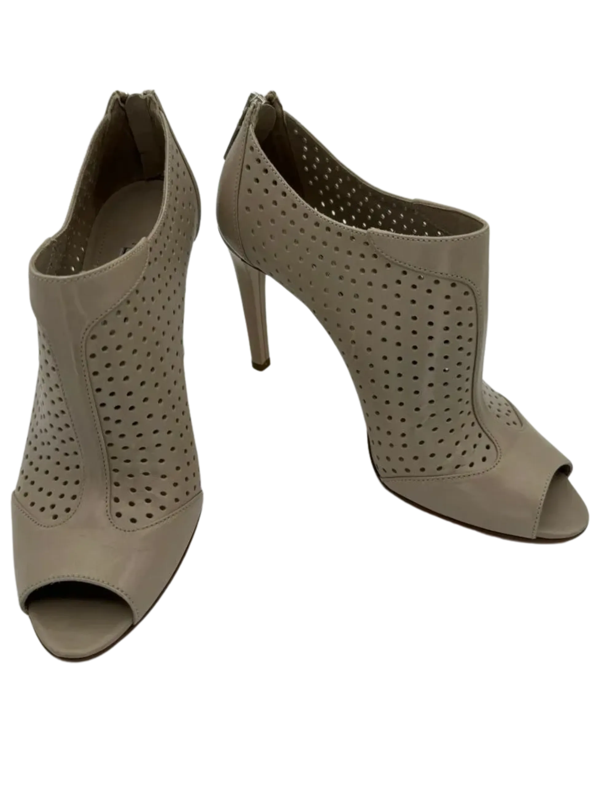 *NEW* Prada Grey Perforated Leather Peep Toe Booties