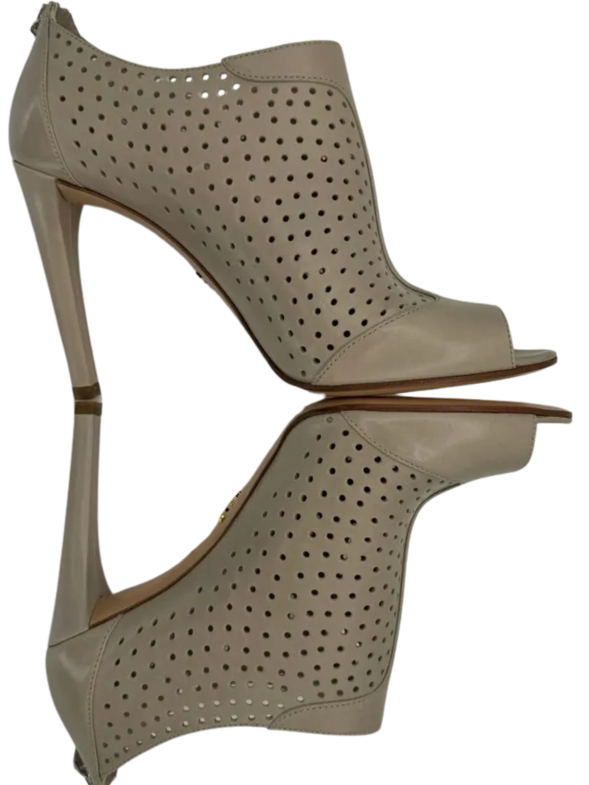 *NEW* Prada Grey Perforated Leather Peep Toe Booties