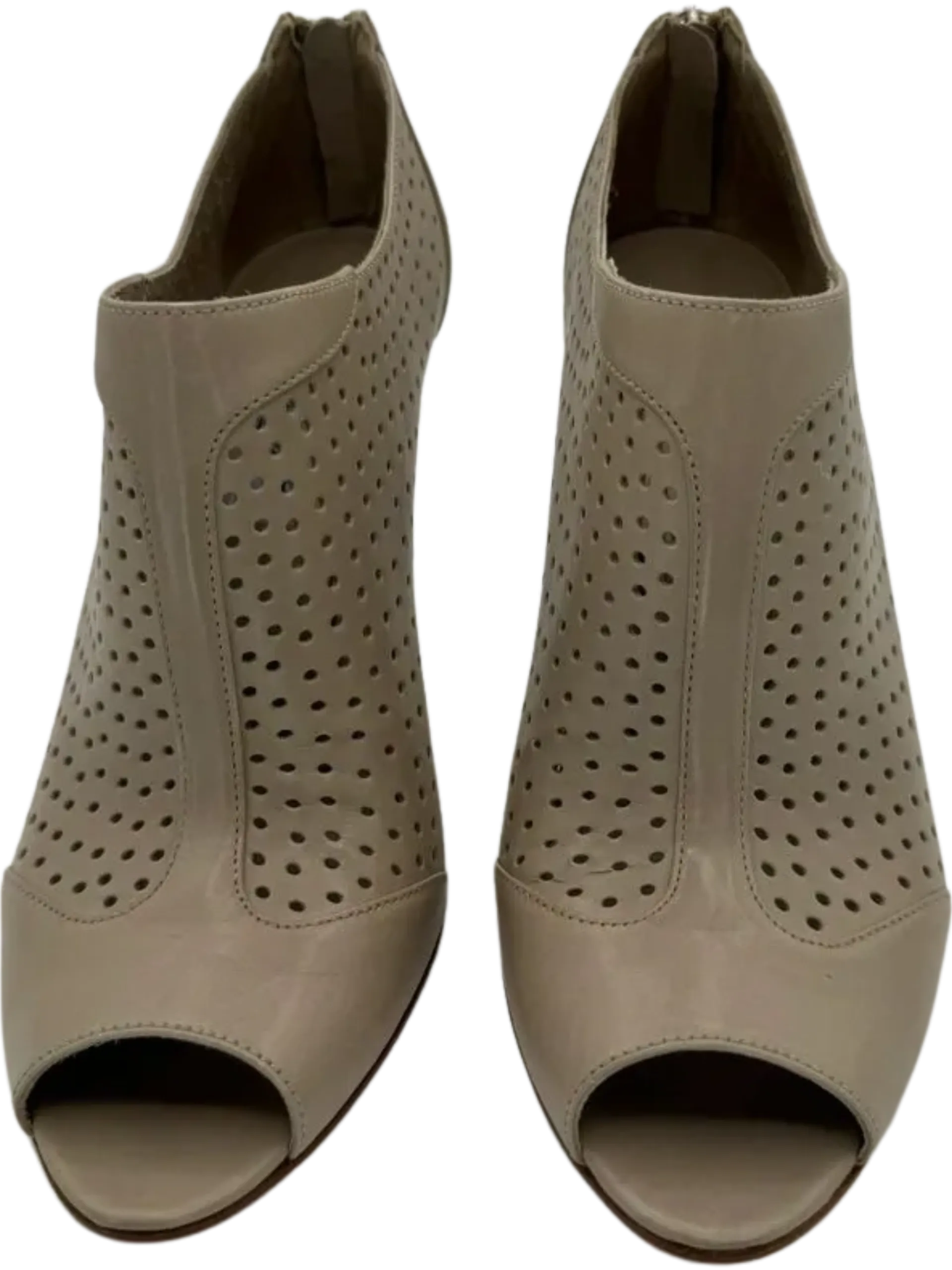 *NEW* Prada Grey Perforated Leather Peep Toe Booties