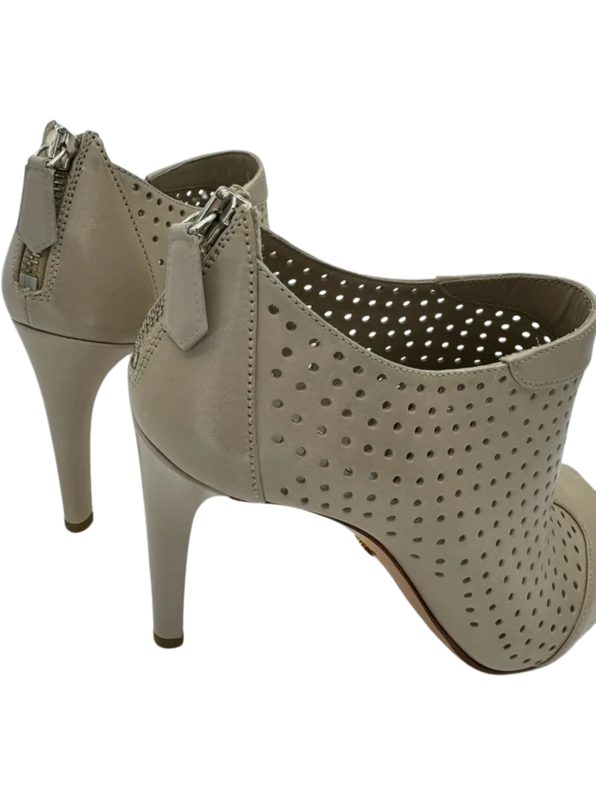 *NEW* Prada Grey Perforated Leather Peep Toe Booties
