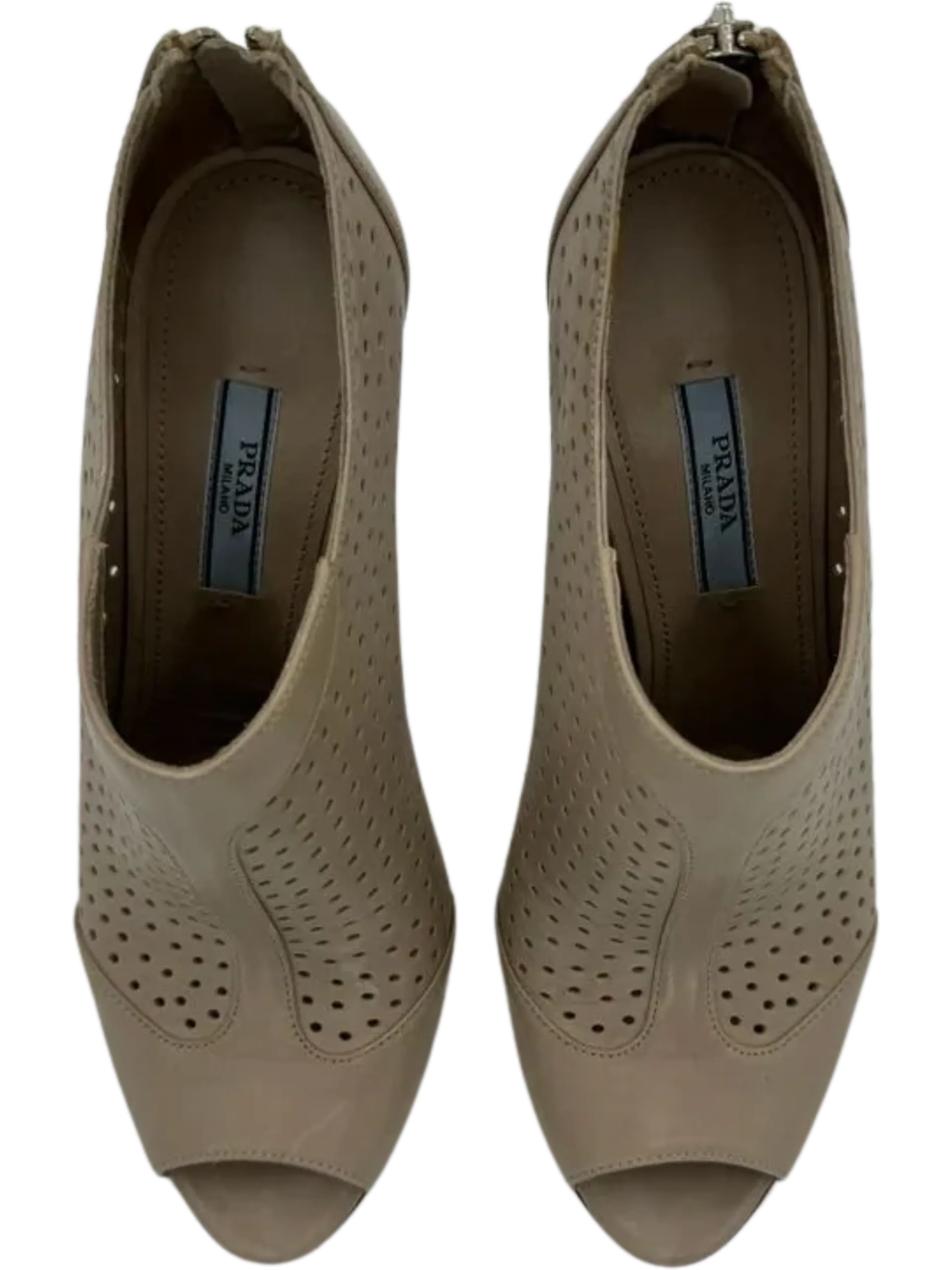 *NEW* Prada Grey Perforated Leather Peep Toe Booties