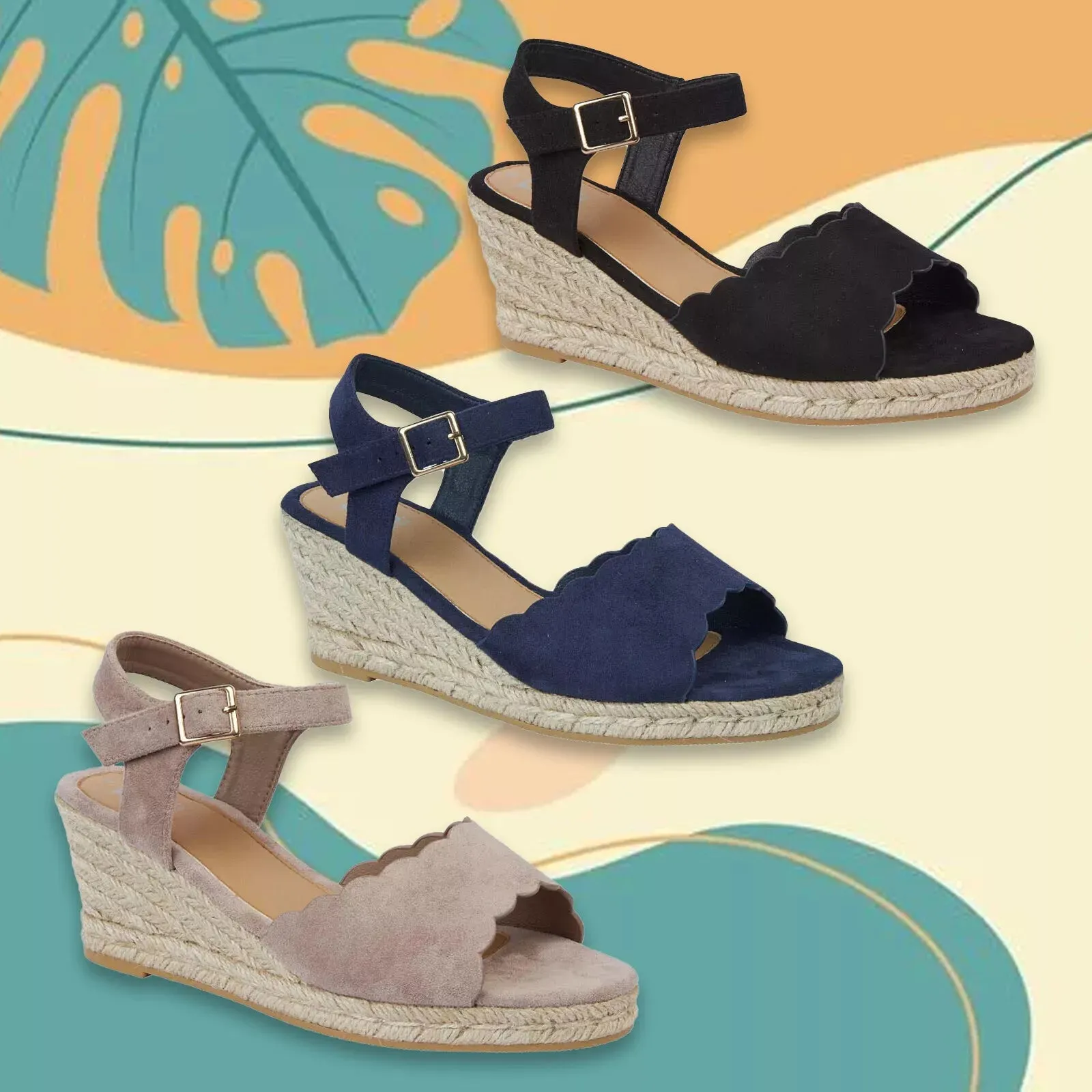 NICOLA LADIES WEDGE HEEL SANDALS WOMENS PLATFORM BUCKLE ANKLE STRAP ESPADRILLE SHOES