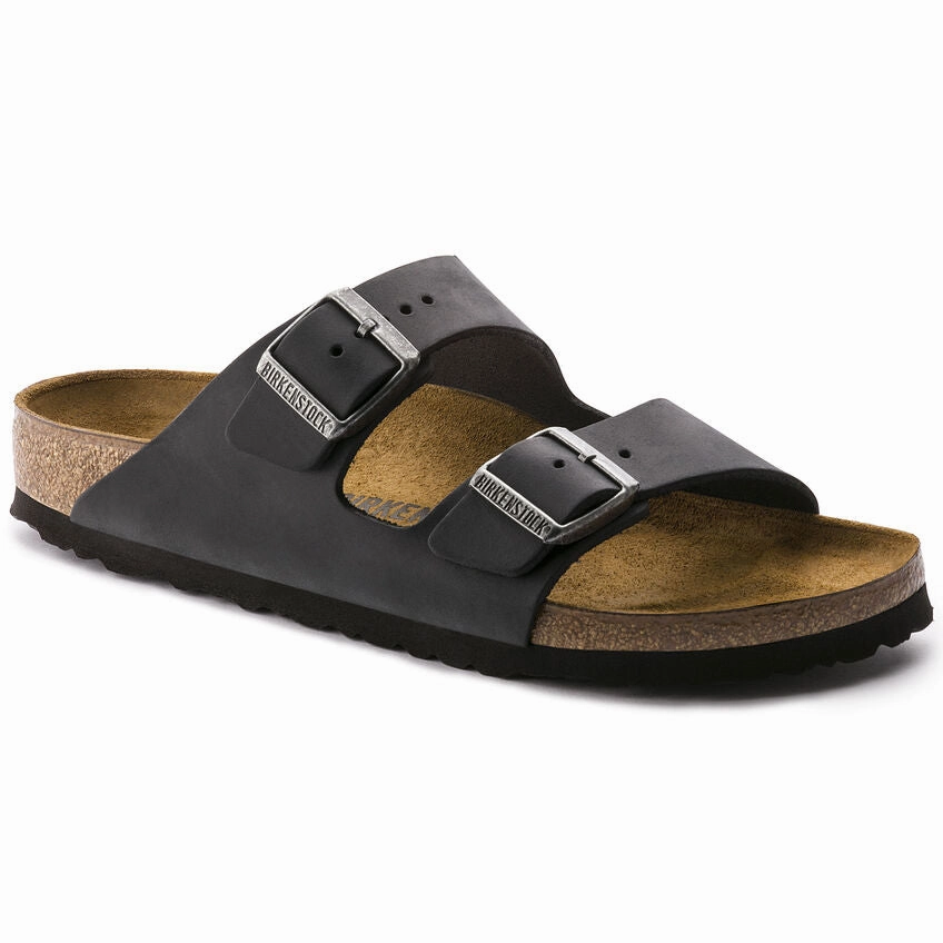 Energy Boost Non Slip Heel Counter Birkenstock Unisex Arizona Oiled Leather Sandal - Black