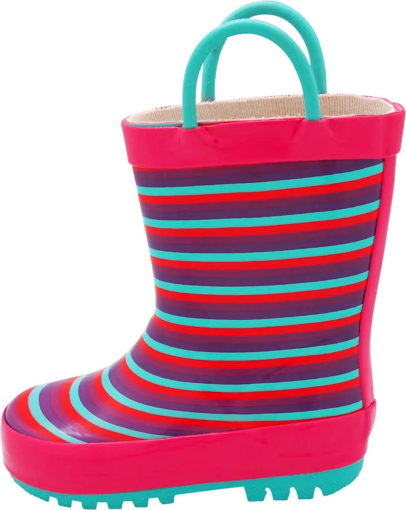 Norty Girls 11-3 Pink Stripe Rubber Rain Boot 16496