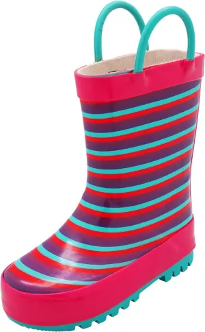 Norty Girls 11-3 Pink Stripe Rubber Rain Boot 16496
