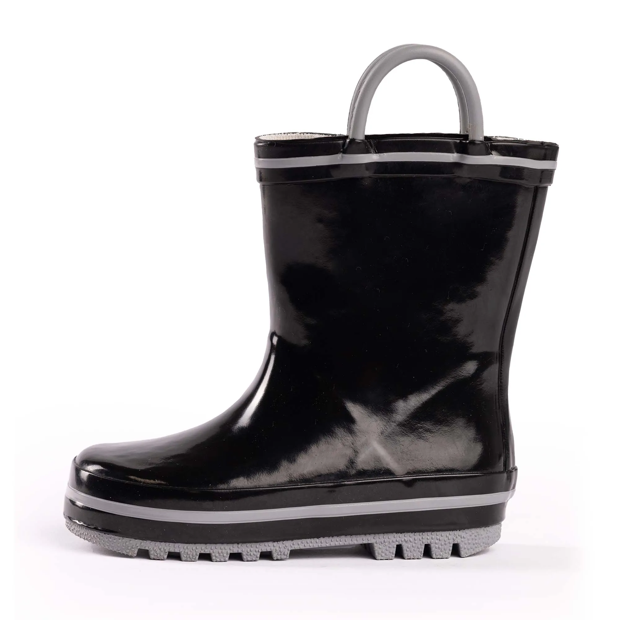 Norty Kids 11-3 Black Silver Rubber Rain Boot 16421
