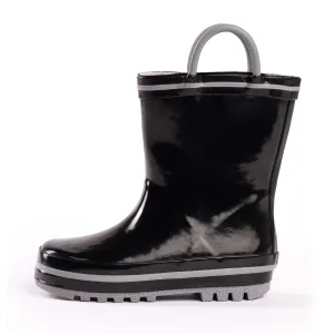Norty Kids 11-3 Black Silver Rubber Rain Boot 16421