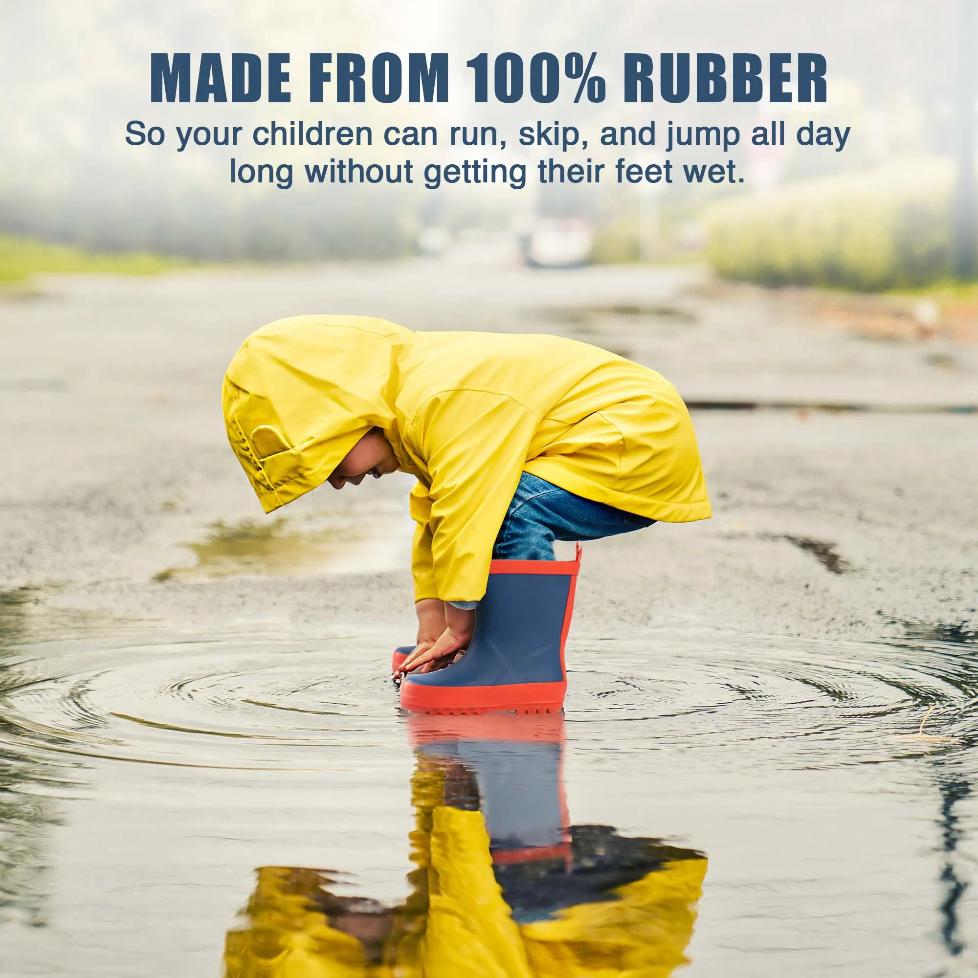 Norty Kids 11-3 Navy Red Rubber Rain Boot 16272