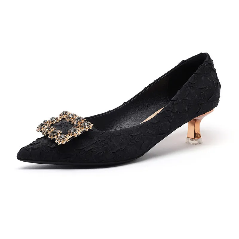 Nude Block Heels Closed Toe Spring High Heels Stiletto Heel Pointed Toe