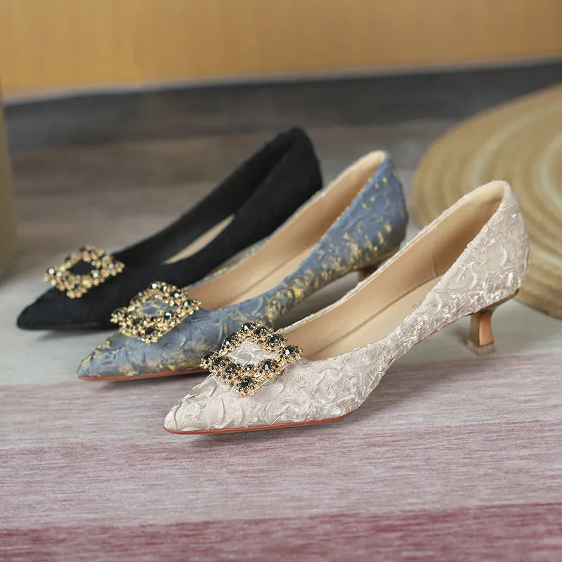 Nude Block Heels Closed Toe Spring High Heels Stiletto Heel Pointed Toe