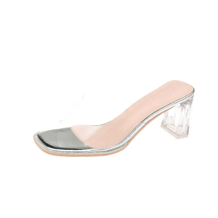 Nude Strappy Block Heels Transparent Sandals