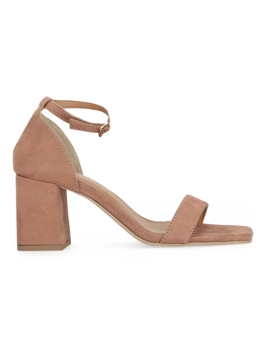Nude Suede Block Heel Sandals
