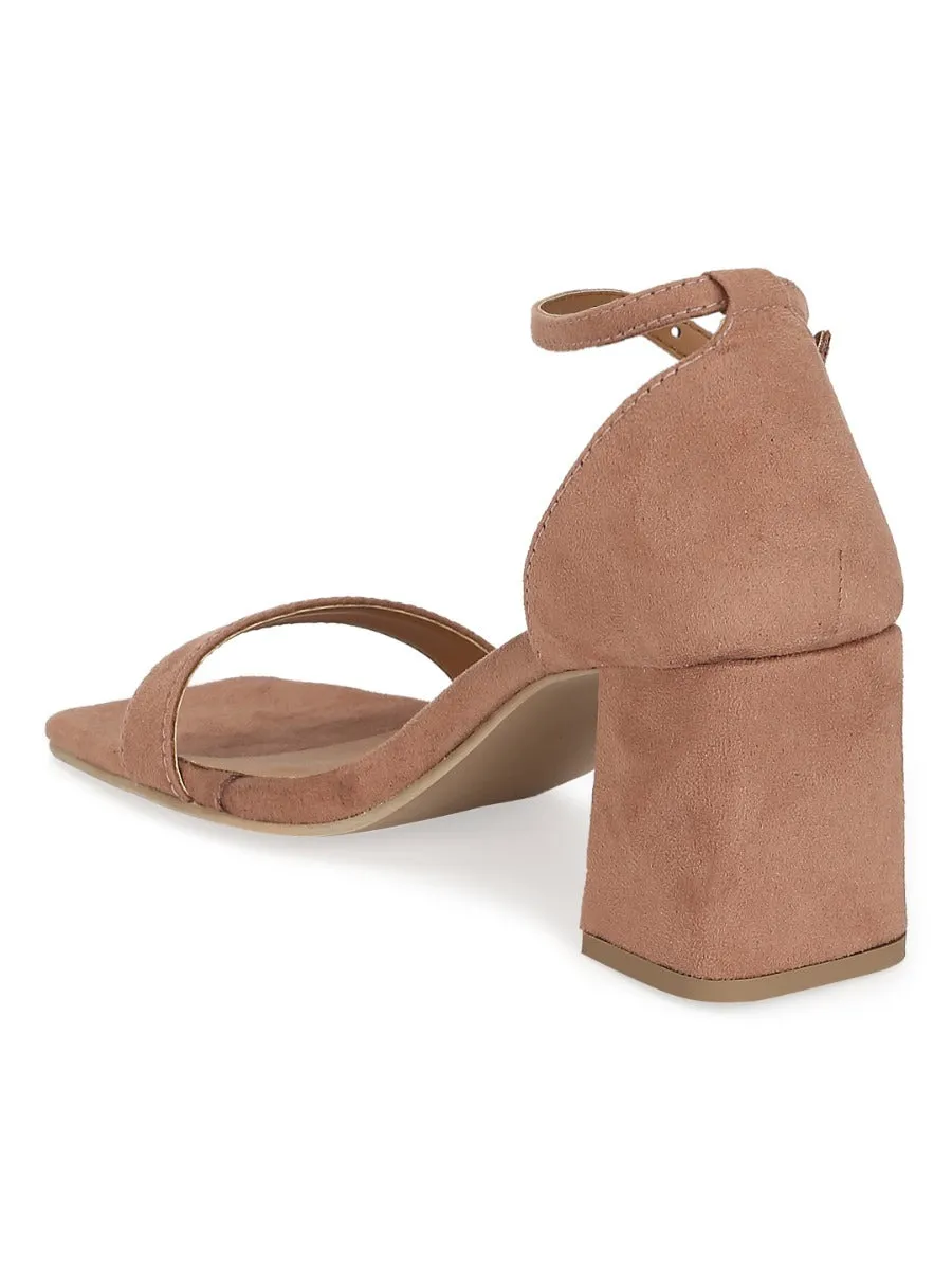 Nude Suede Block Heel Sandals
