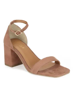 Nude Suede Block Heel Sandals