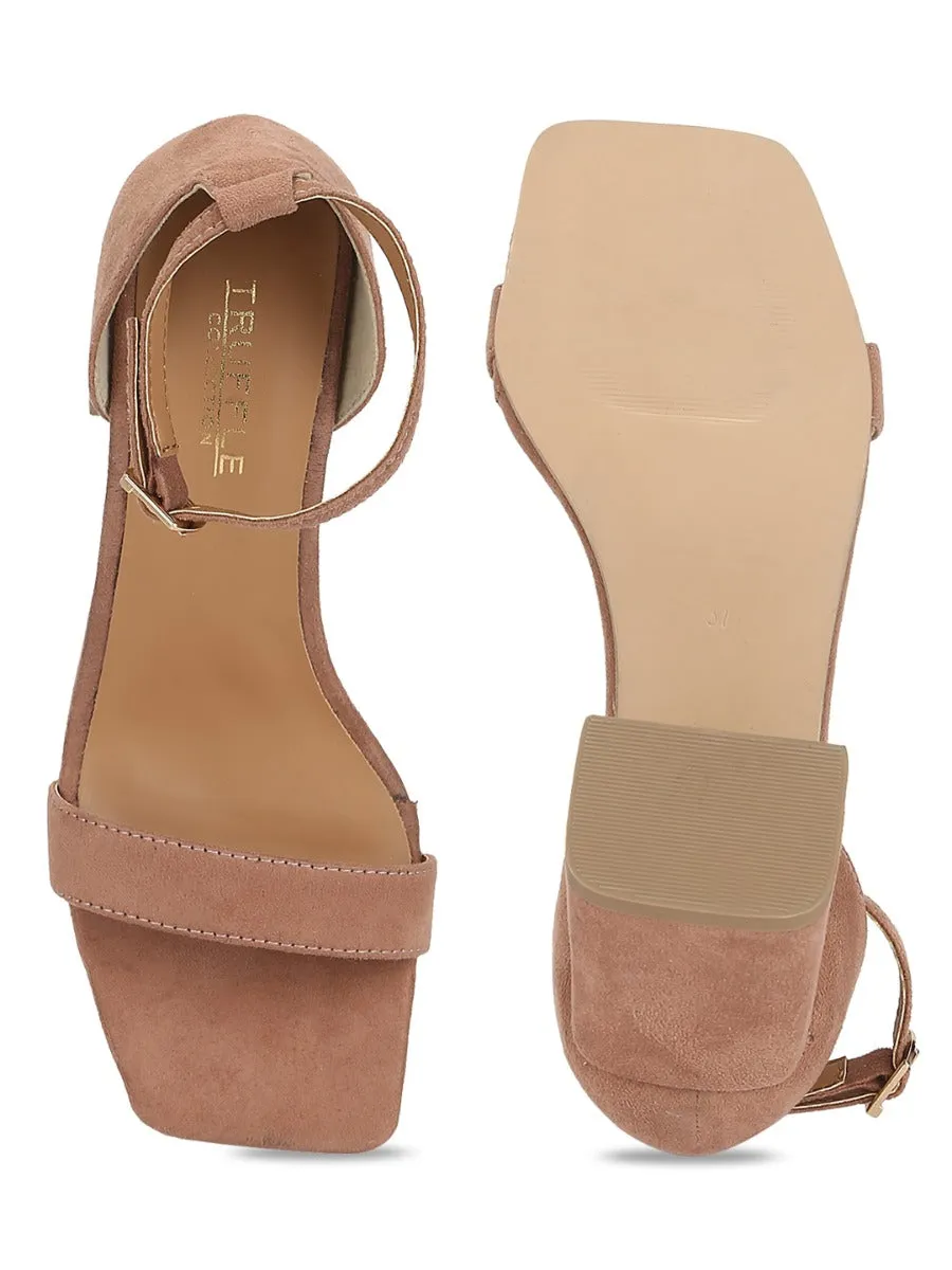 Nude Suede Block Heel Sandals