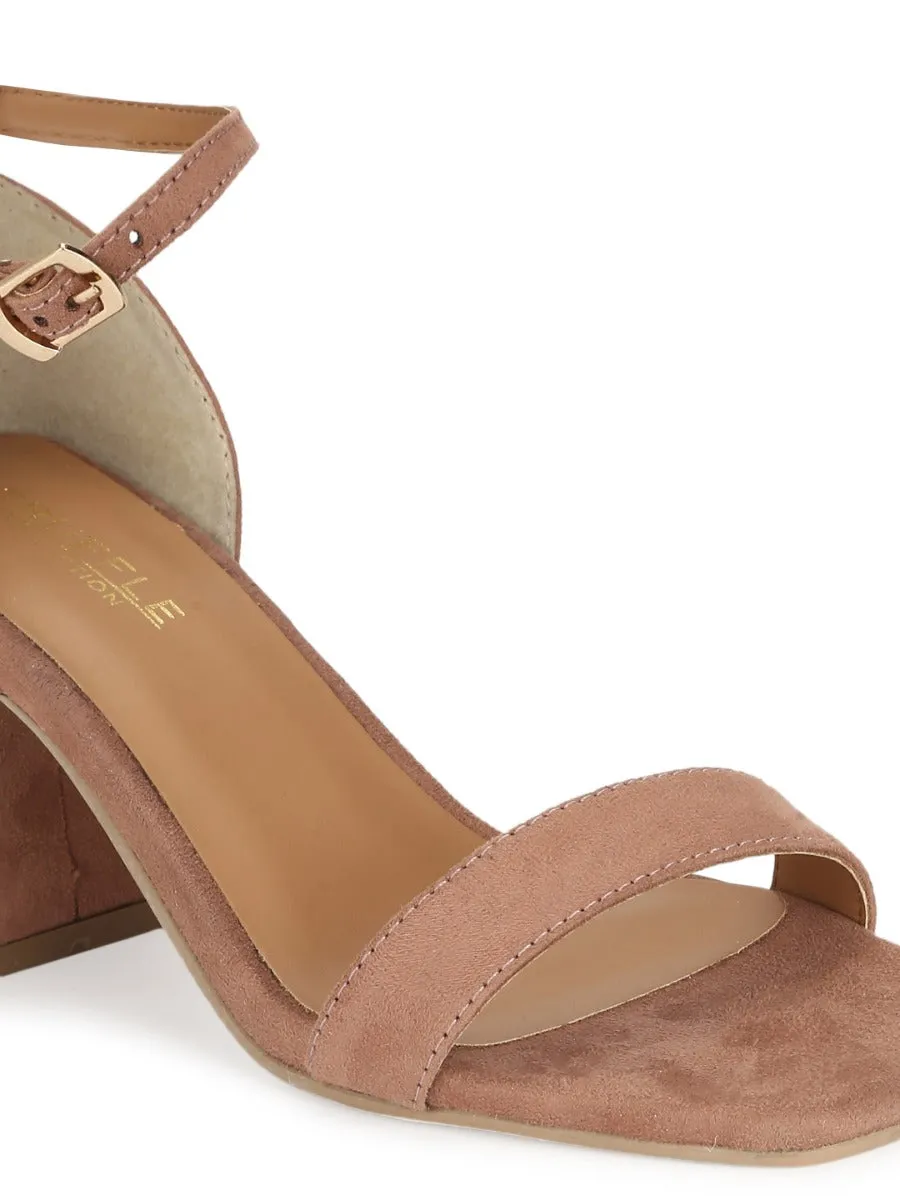 Nude Suede Block Heel Sandals