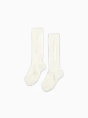 Off White Ribbed Knee High Kids Socks