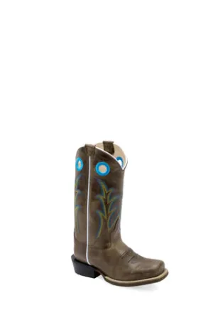 OLD WEST YOUTH MEDIUM SQUARE TOE CACTUS LIGHT BROWN LEATHER COWBOY BOOTS