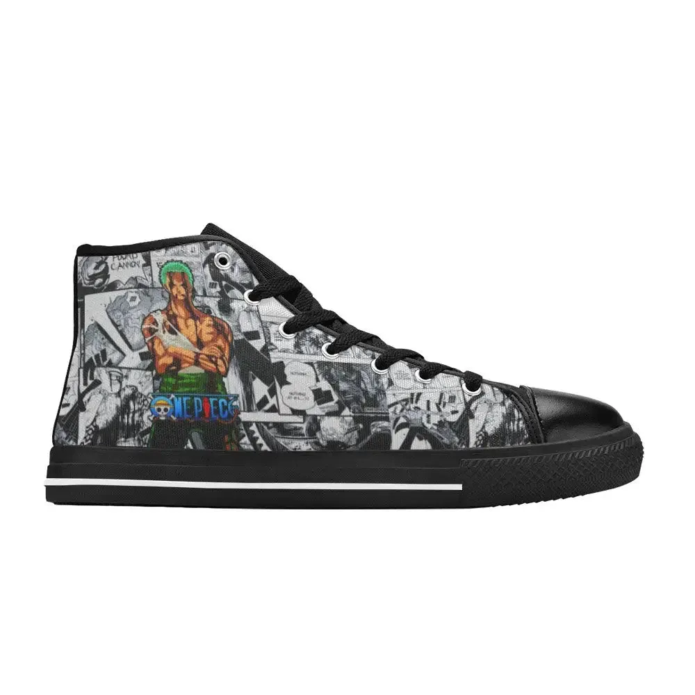 One Piece Straw Hat Pirates Mugiwara Crew Roronoa Zoro Shoes High Top Sneakers for Kids and Adults