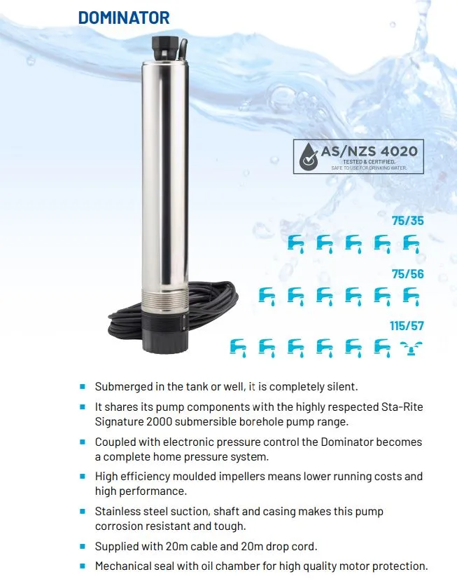 Onga Dominator Series 4" Submersible Automatic Pressure Pumps with Press Control