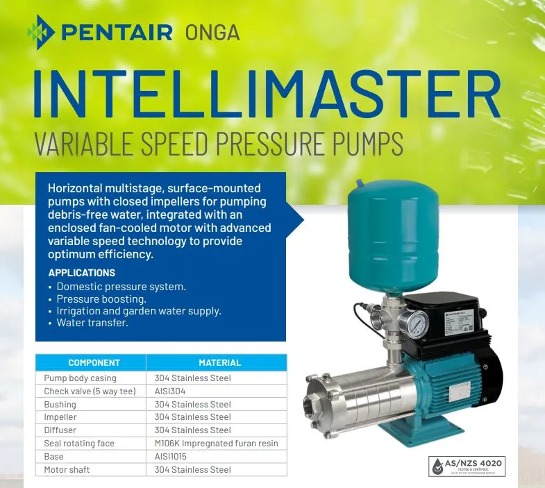 Onga IMH2200K Intellimaster 2.20kW High Flow Variable Speed Irrigation Pressure Pump with 8L Pressure Tank (Max 275LPM/550kPa)