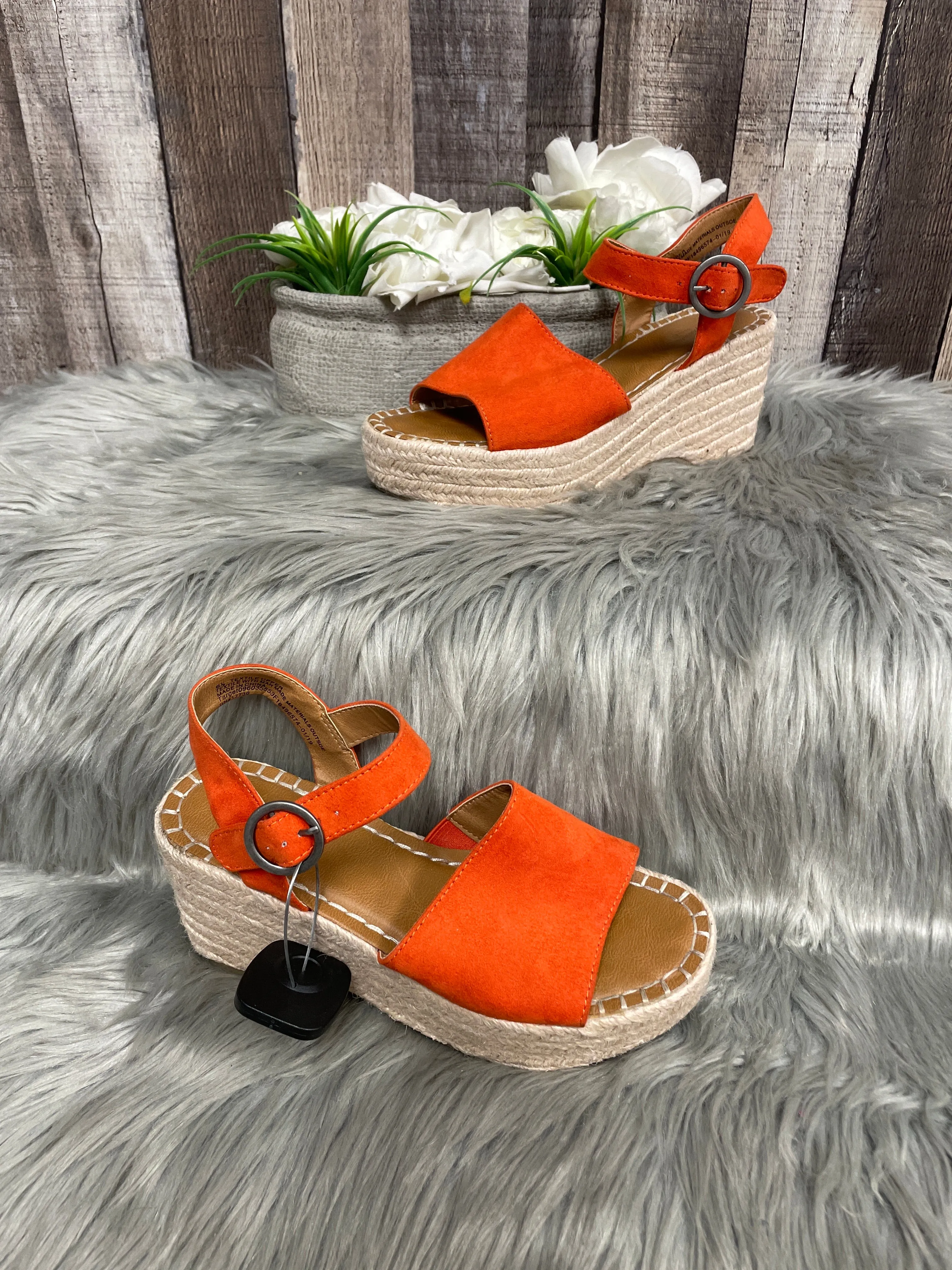Orange Sandals Heels Wedge Universal Thread, Size 6.5