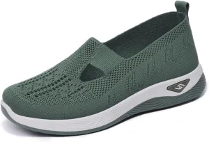 Orthopedic Shoes for Women Breathable Mesh Knitted Woven Low Top Walking Shoes Hands Free Slip On Sneakers Soft Sole Arch Support Non-Slip Shoe Diabetic Foam Walking Shoe