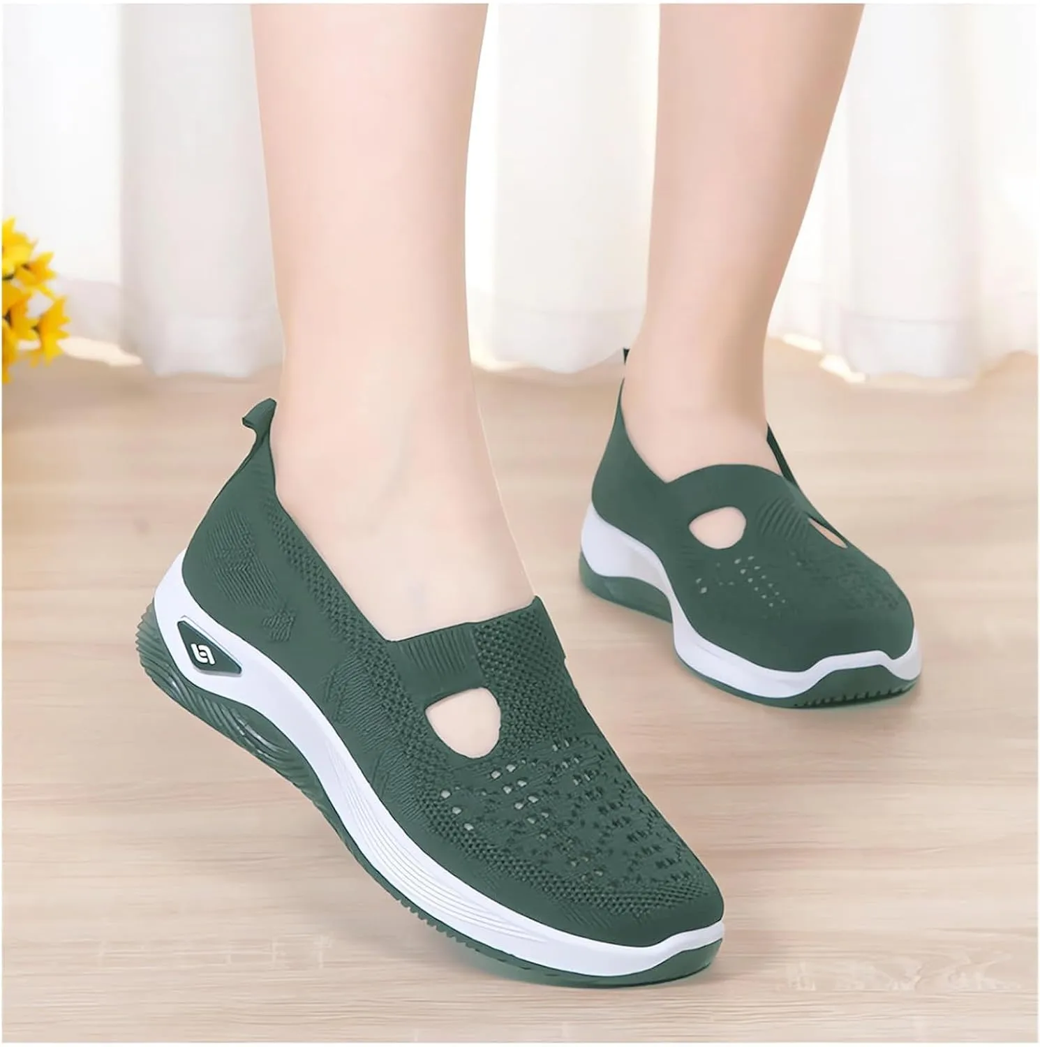 Orthopedic Shoes for Women Breathable Mesh Knitted Woven Low Top Walking Shoes Hands Free Slip On Sneakers Soft Sole Arch Support Non-Slip Shoe Diabetic Foam Walking Shoe