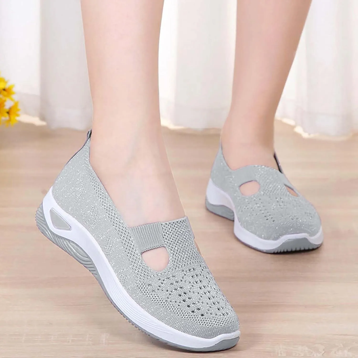 Orthopedic Shoes for Women Woven Slip on Walking Slip On Shoes Women Flat Feet Shoes Casual Waterproof Sneakers Black Tennis Shoe Loafers Shoe