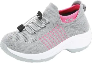 Orthopedic Sneakers Breathable Women Walking Shoes Slip On Trainers Breathable Knit Mesh Lace-Up Sneakers Comfortable Stretch Cushion Athletic Shoes for Women