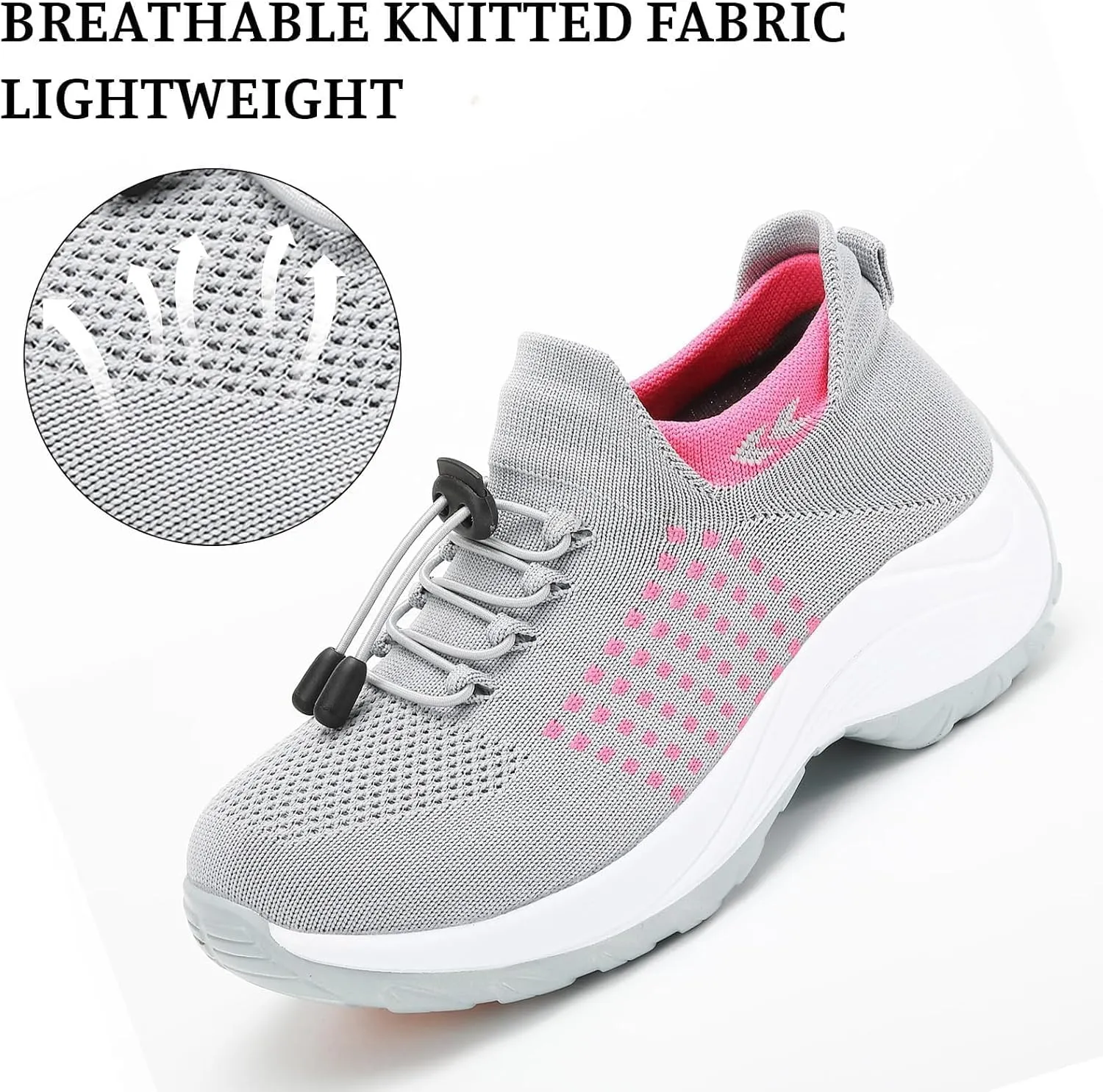 Orthopedic Sneakers Breathable Women Walking Shoes Slip On Trainers Breathable Knit Mesh Lace-Up Sneakers Comfortable Stretch Cushion Athletic Shoes for Women