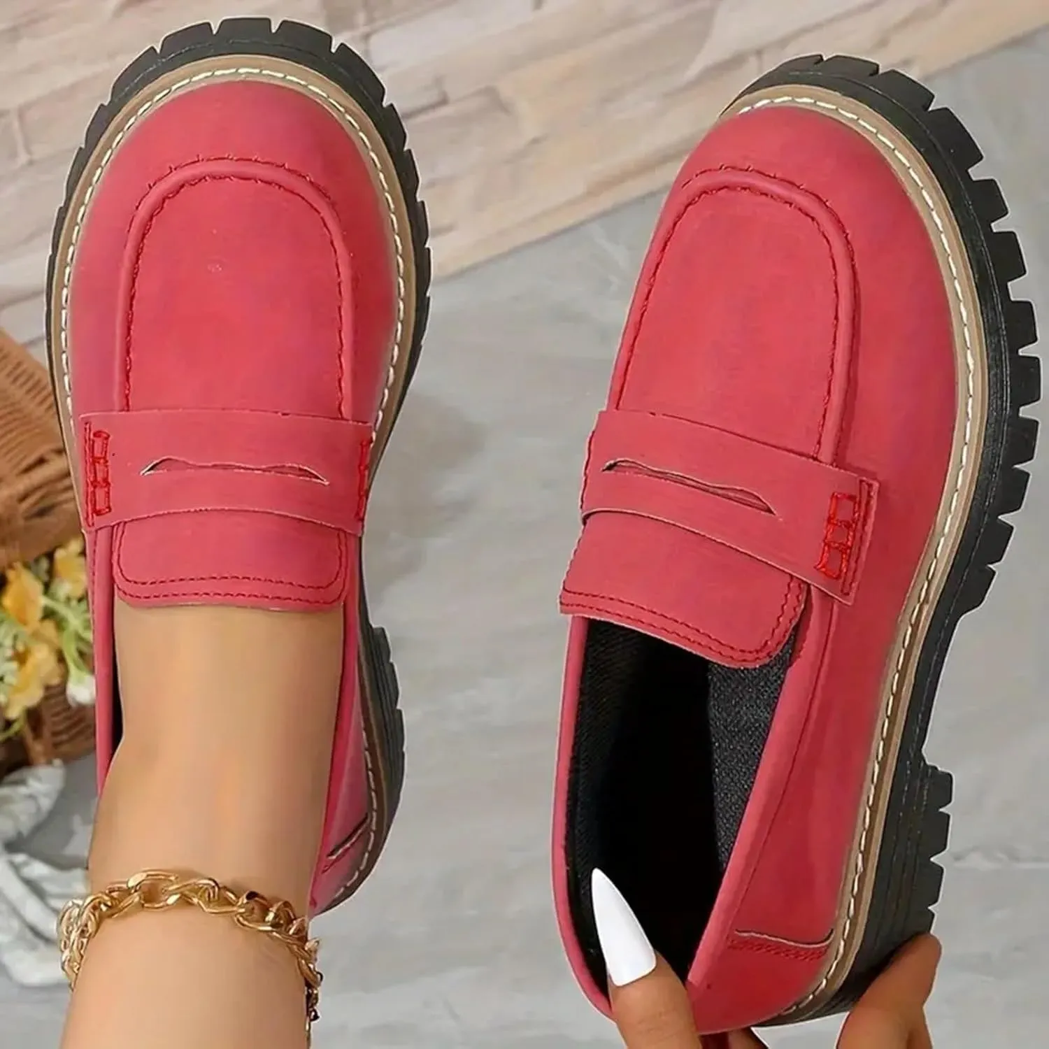 Orthoture-Orthopedic Platform Loafers Fashion Womens Round Retro Toe Comfortable Slip On Work Single Lug Sole Loafers