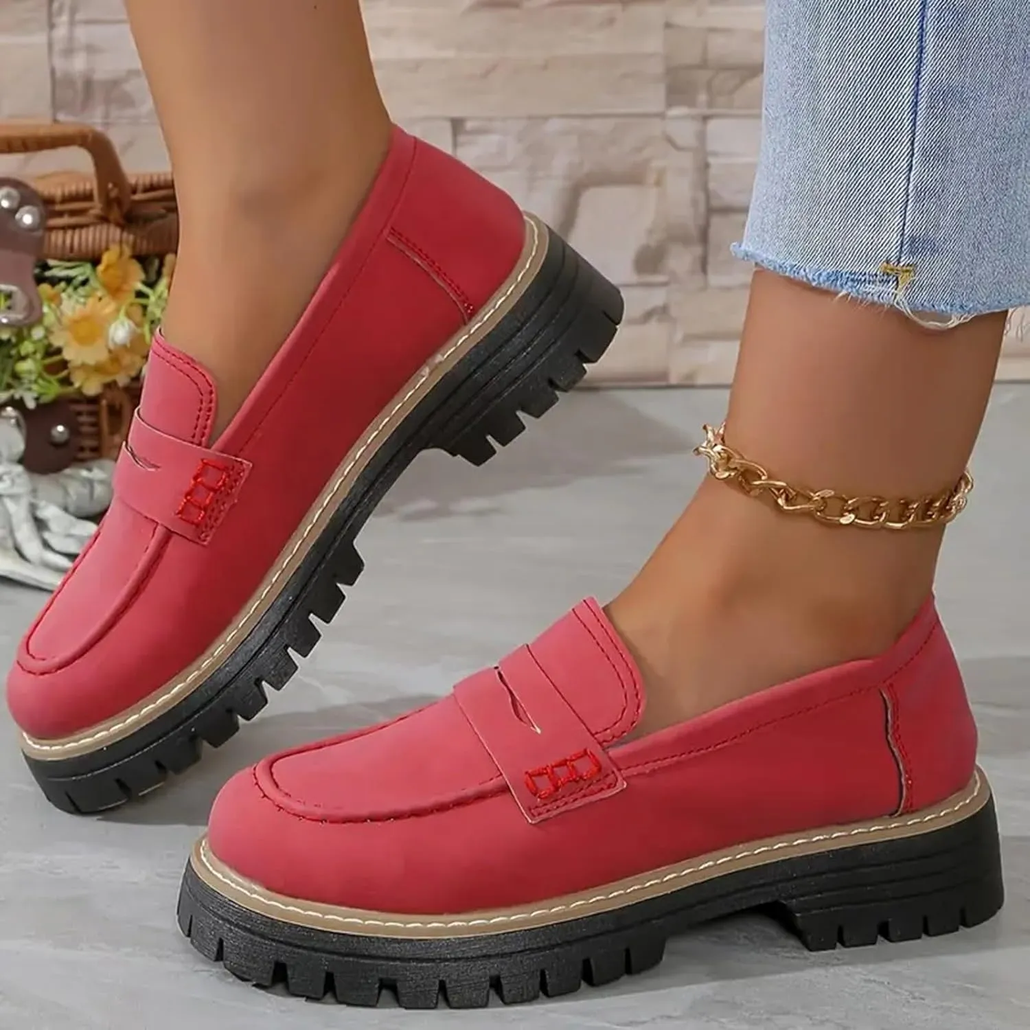 Orthoture-Orthopedic Platform Loafers Fashion Womens Round Retro Toe Comfortable Slip On Work Single Lug Sole Loafers