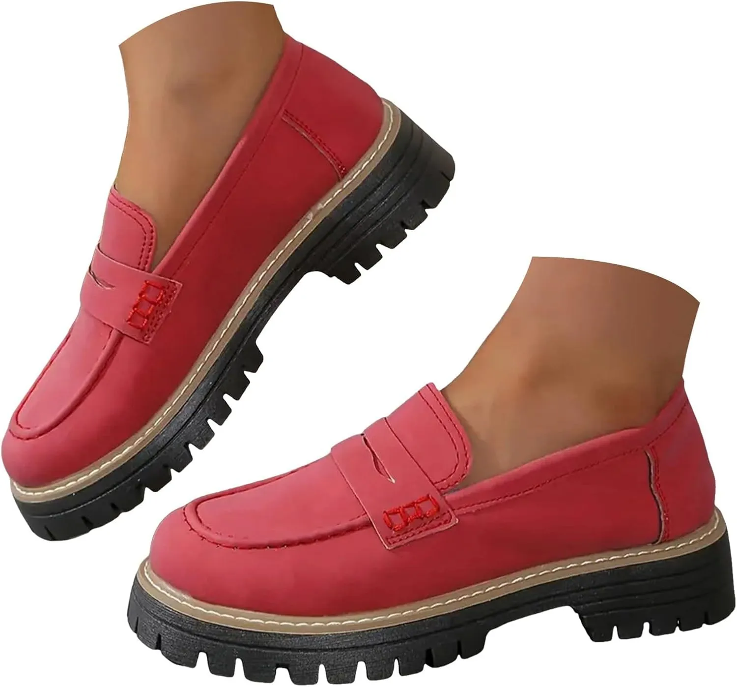 Orthoture-Orthopedic Platform Loafers Fashion Womens Round Retro Toe Comfortable Slip On Work Single Lug Sole Loafers