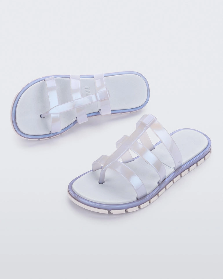 Knit Fabric Upper thick - soled Path Slide - Blue/White